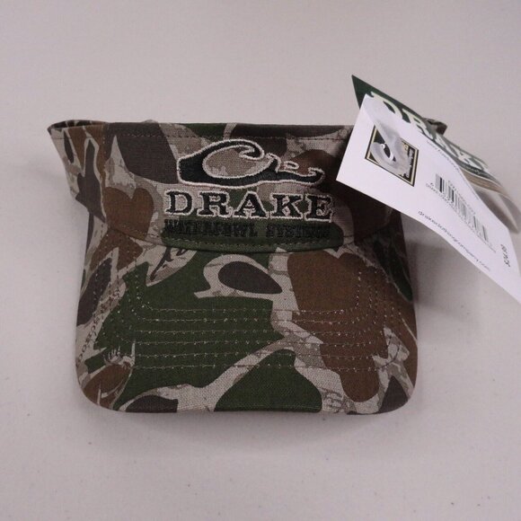 Drake Waterfowl Systems Logo Visor Old School Green Camo Outdoor Hunting NWT New - Picture 2 of 8